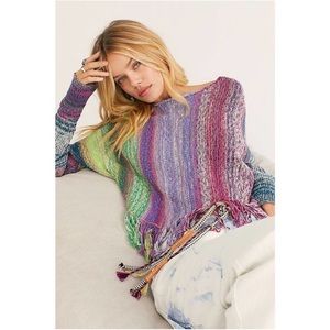 Free People Rainbow Knit Sweater with Fringe